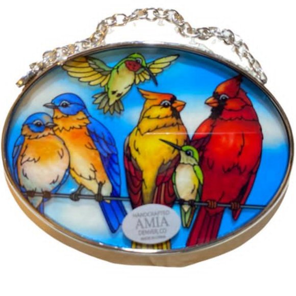 Amia songbird small oval glass suncatcher - Picture 2 of 4